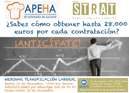 Webinar sobre Planificación Laboral y cómo obtener hasta 28.000 € por cada contratación