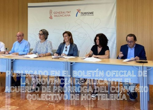 Publicado en el Boletín Oficial de la Provincia de Alicante el acuerdo de prórroga del Convenio Colectivo de Hostelería