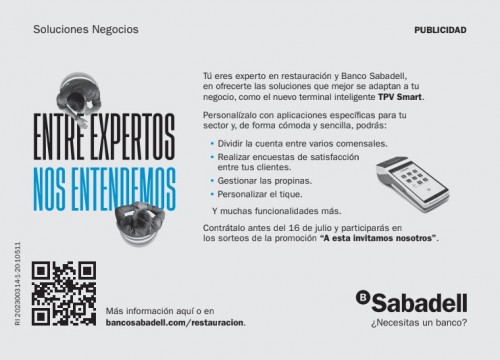 Sabadell : Oferta válida entre el 15/05/2023 y el 16/07/2023 para nuevos clientes o nuevos TPV Smart Restauración contratados