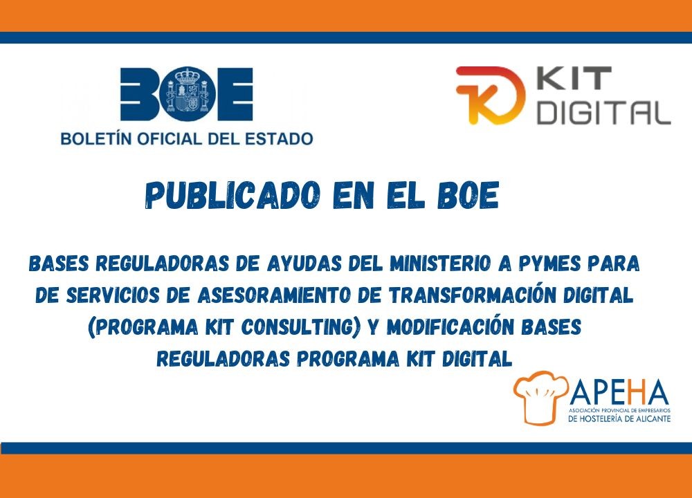 Bases reguladoras de ayudas del Ministerio a pymes para de servicios de asesoramiento de transformación digital (Programa Kit Consulting) y modificación bases reguladoras Programa Kit Digital