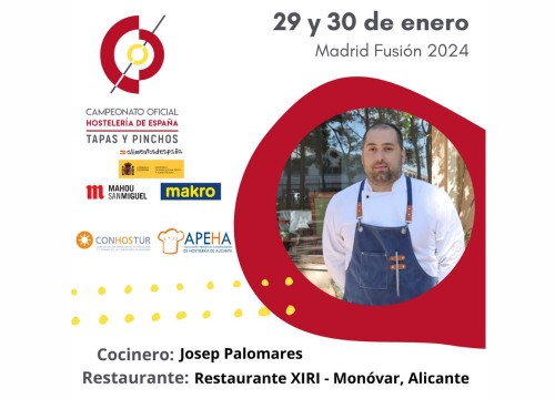Josep Palomares, representará a la Provincia de Alicante en el II Campeonato Oficial Hostelería de España - Tapas y Pinchos
