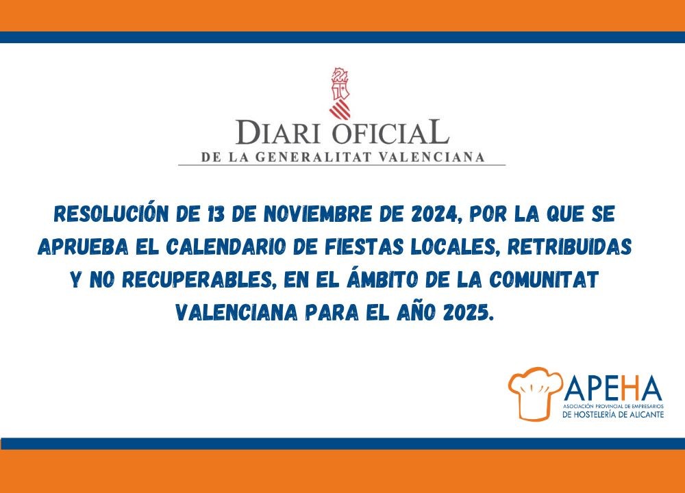 RESOLUCIÓN por la que se aprueba el calendario de fiestas locales, retribuidas y no recuperables, en el ámbito de la Comunitat Valenciana para el año 2025.