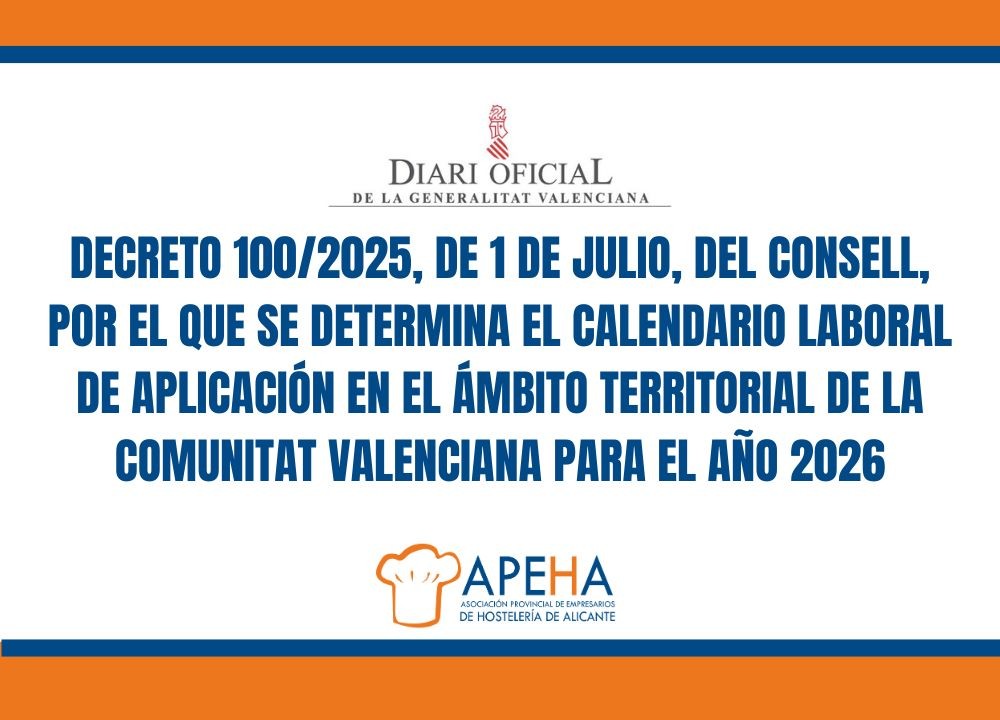 Calendario laboral de ámbito territorial de la CV 2026